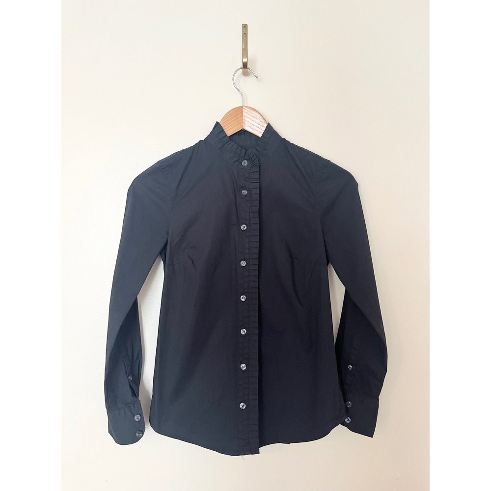 J.Crew Black Ruffle Collar Button Down Shirt Long Sleeve Blouse Business | XXS‎